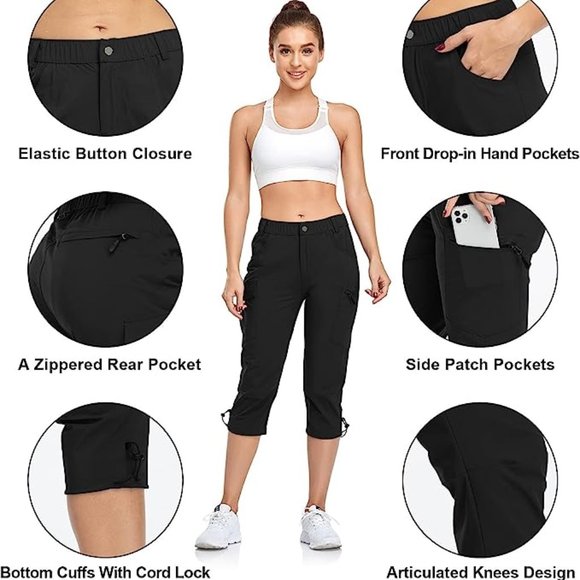 GymBrave Women's Hiking Cargo Pants Quick Dry Outdoor Capris Water Resis - Picture 3 of 5